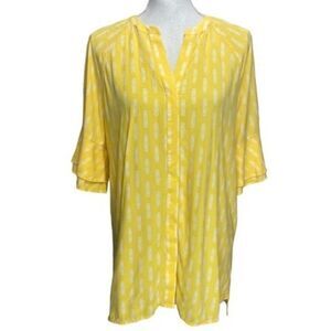 Matilda Jane Women's Yellow Chevron Ruffled Button Front Tunic Size Medium
